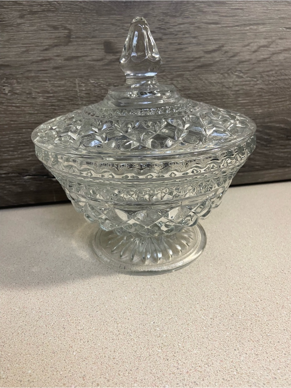 Anchor Hocking Wexford Pedestal Candy Dish with Lid Pressed Glass